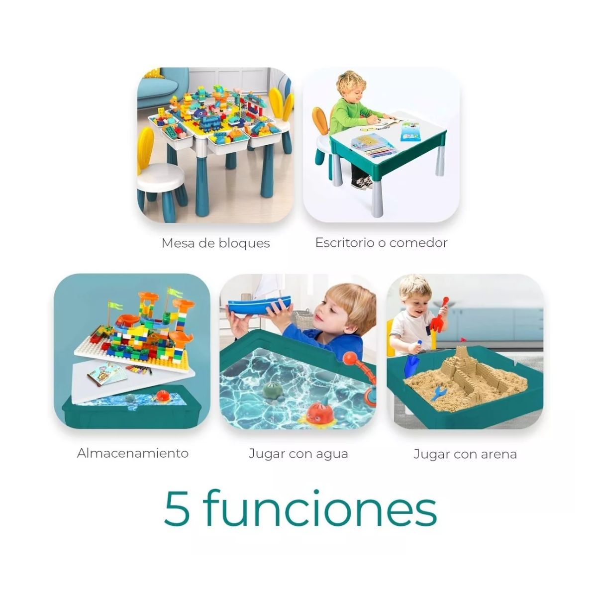 Juego Para Niños Silla Y Mesa Didactica Con Bloques Juguete Azul