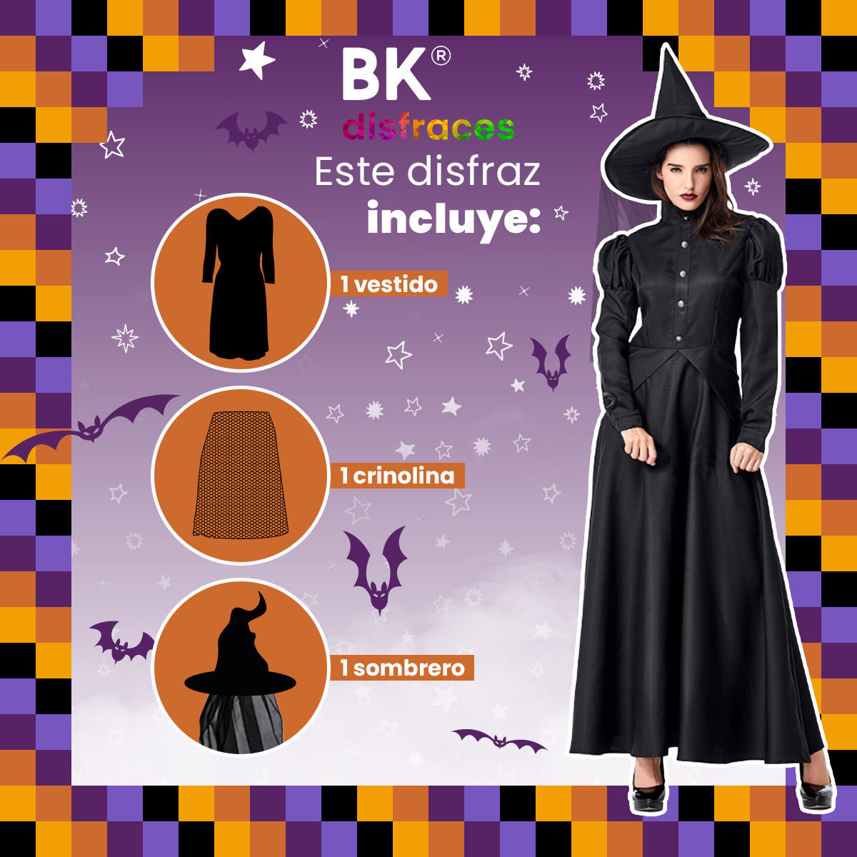 Disfraz Halloween Premium De Tela Bruja Witch Hechicera Maga Adulto 12+ Tallas Disponibles
