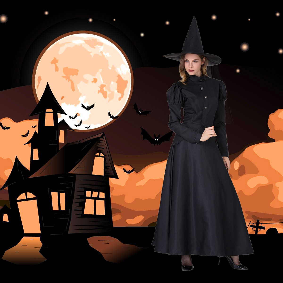 Disfraz Halloween Premium De Tela Bruja Witch Hechicera Maga Adulto 12+ Tallas Disponibles