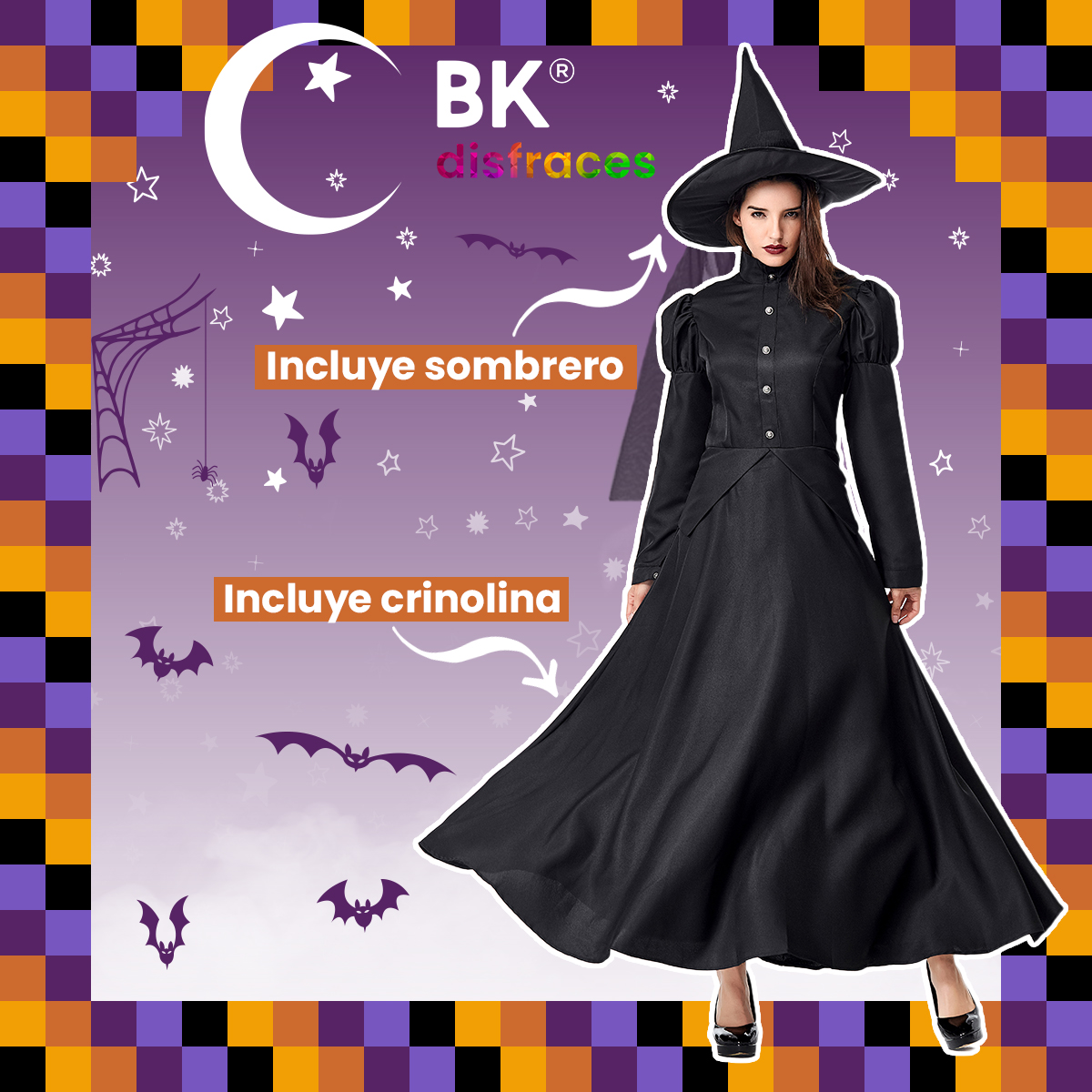 Disfraz Halloween Premium De Tela Bruja Witch Hechicera Maga Adulto 12+ Tallas Disponibles