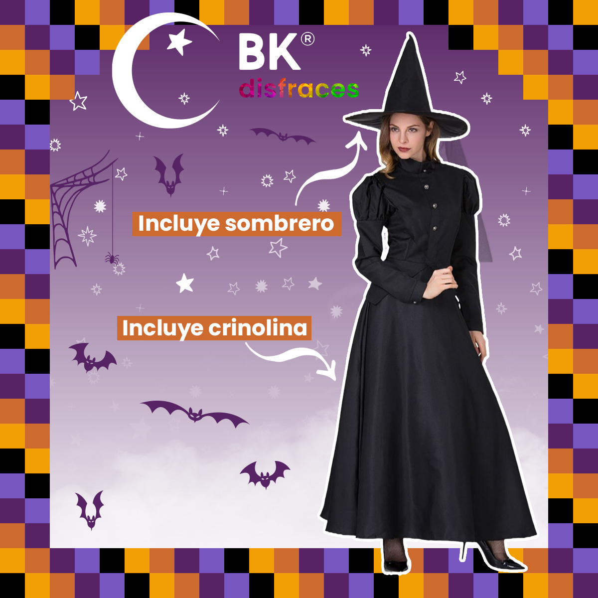 Disfraz Halloween Premium De Tela Bruja Witch Hechicera Maga Adulto 12+ Tallas Disponibles
