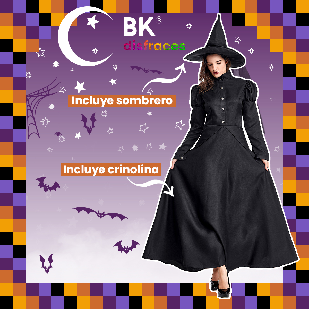 Disfraz Halloween Premium De Tela Bruja Witch Hechicera Maga Adulto 12+ Tallas Disponibles