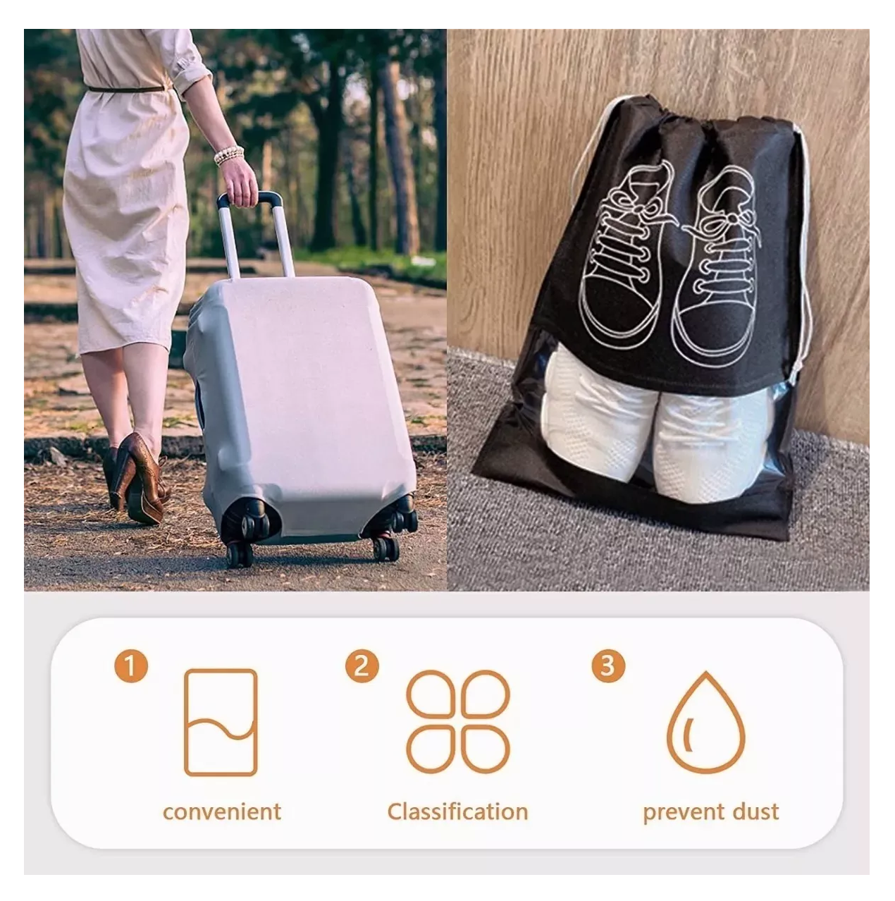 Bolsas Viaje Impermeables Zapatos, 10 Piezas Negro