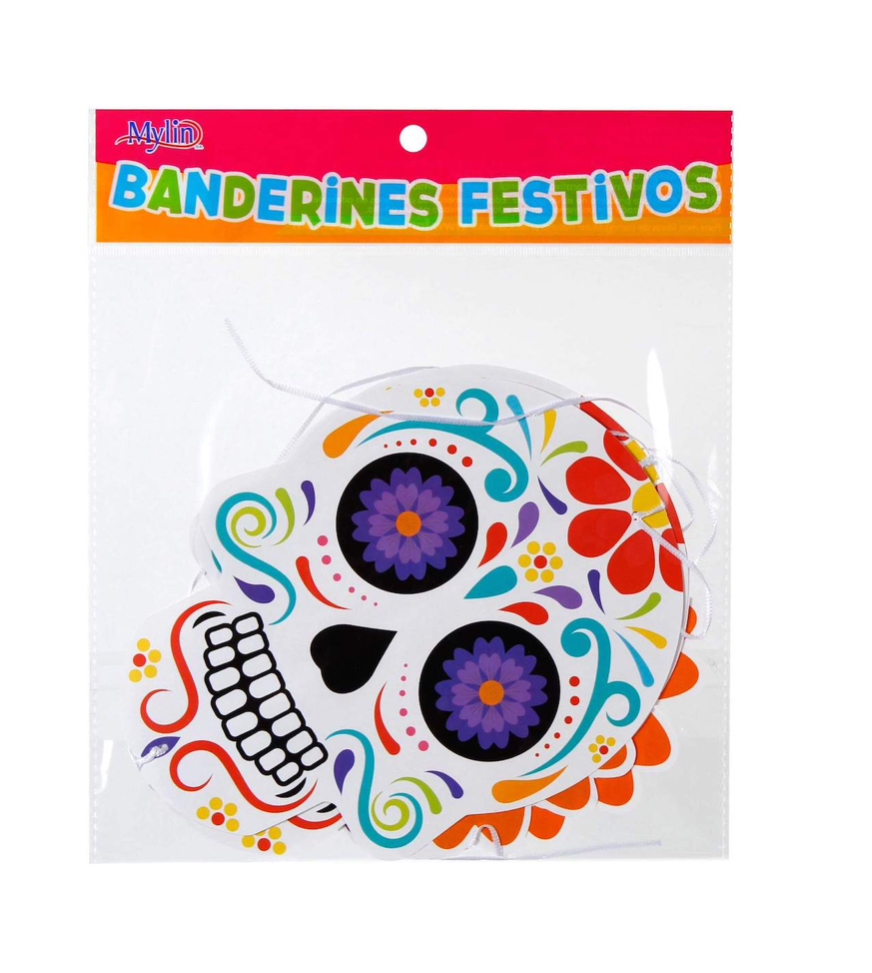 Guia Vertical Calaveras Dia Muertos Halloween 2m Mylin 1pz
