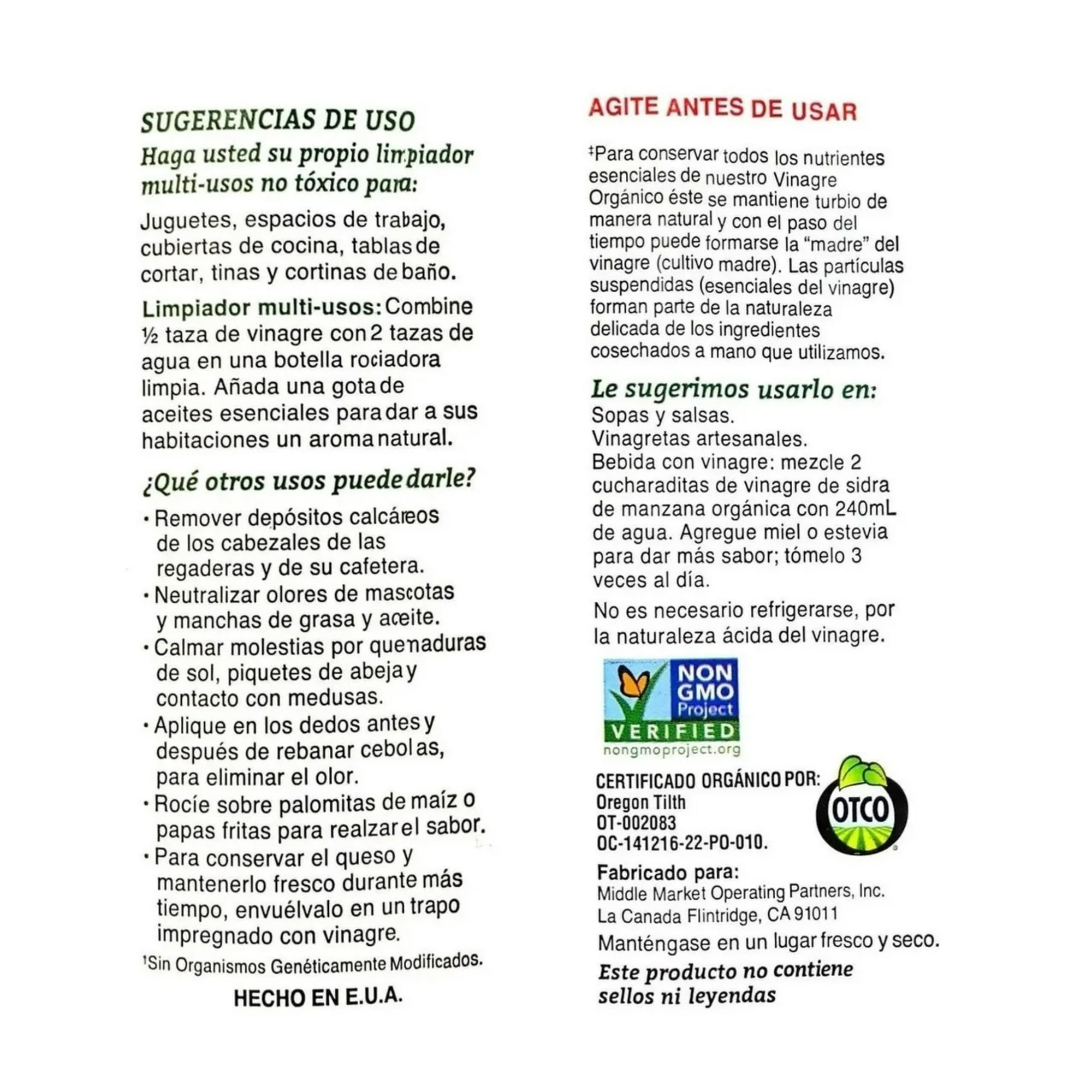 Vinagre De Sidra De Manzana Orgánico Mother Earth 1.89lt