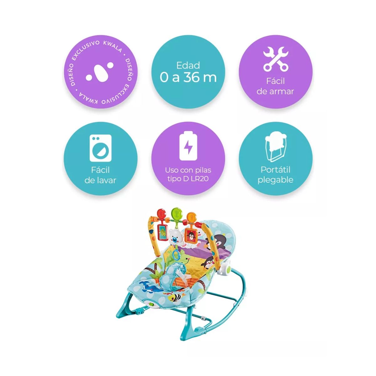 Rocker Silla Vibradora Mecedora De Bebe Musical Con Juegos Azul/verde/turquesa