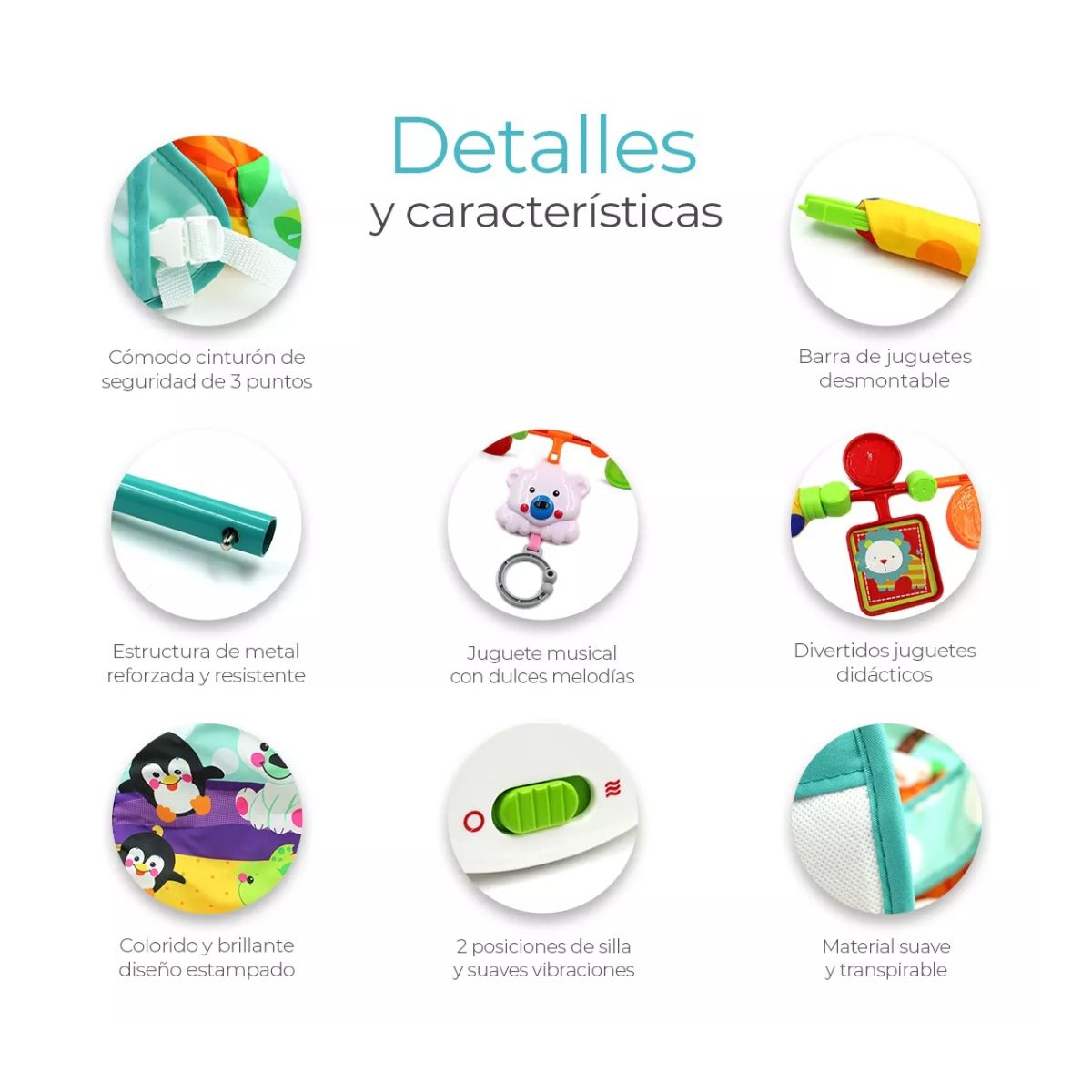 Rocker Silla Vibradora Mecedora De Bebe Musical Con Juegos Azul/verde/turquesa