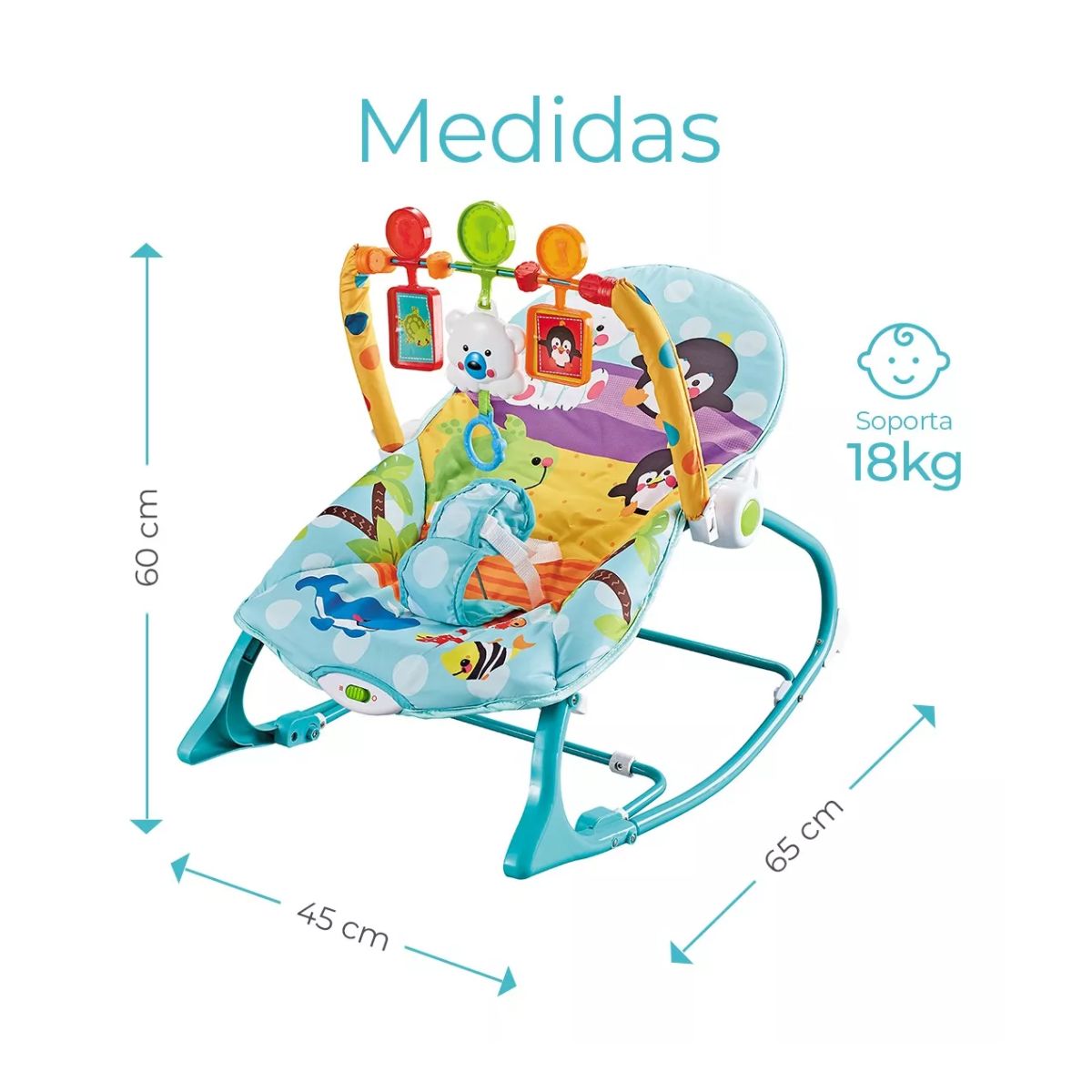 Rocker Silla Vibradora Mecedora De Bebe Musical Con Juegos Azul/verde/turquesa