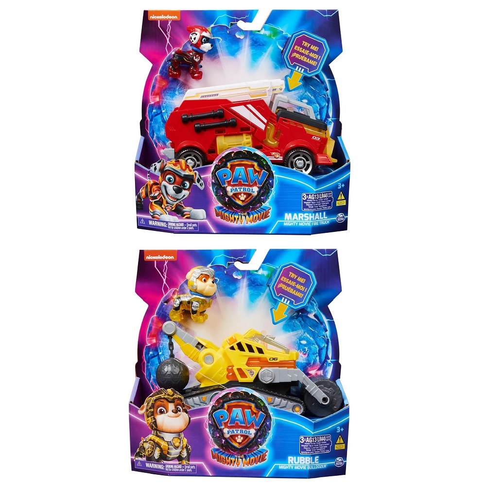 Paw Patrol Mighty Movie - Vehiculo skye y zuma, marshall y rubble o chase y rocky spin master
