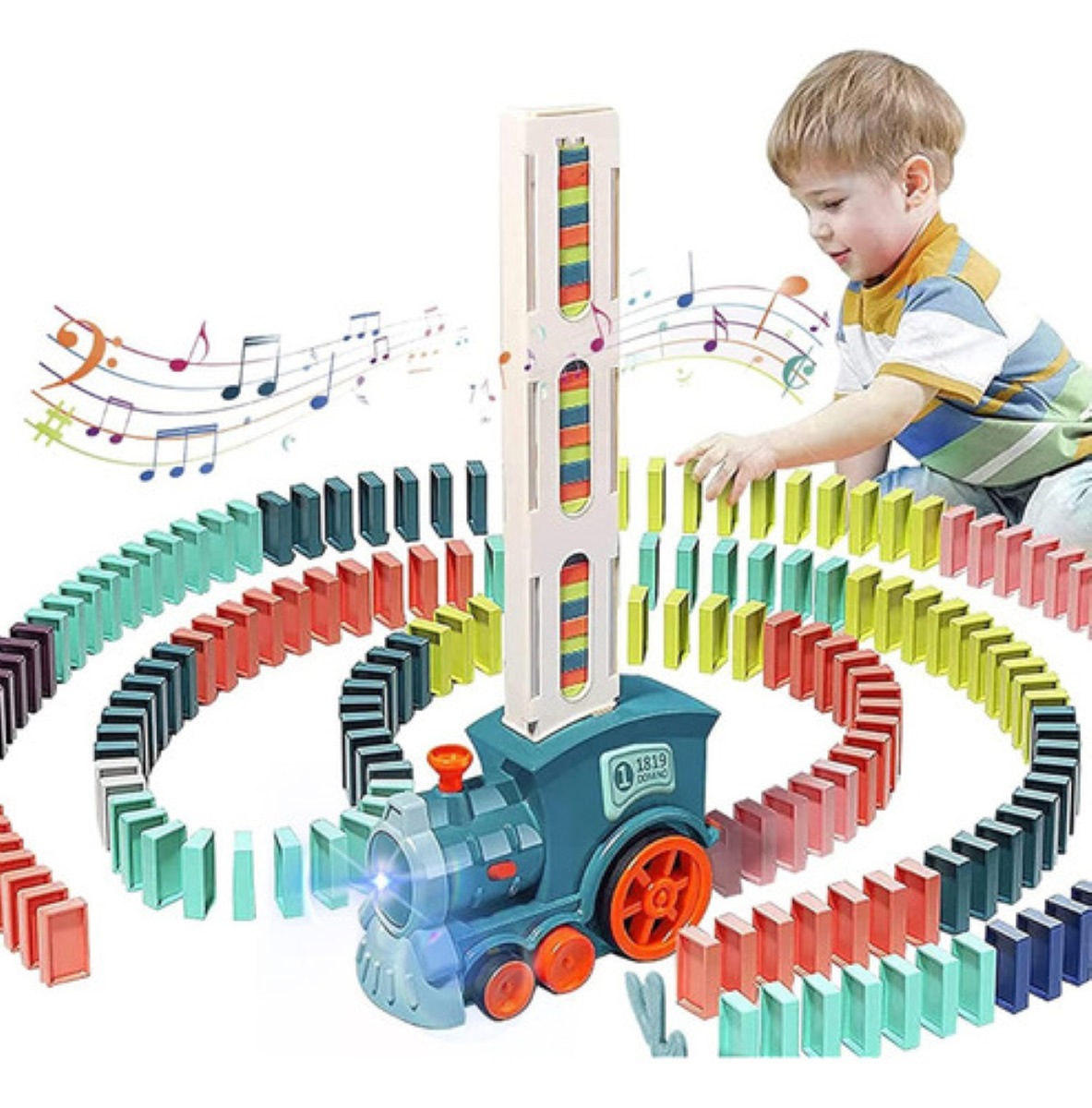 Juego Para Niños Tren Dominó Vehículos 60pz Multicolor