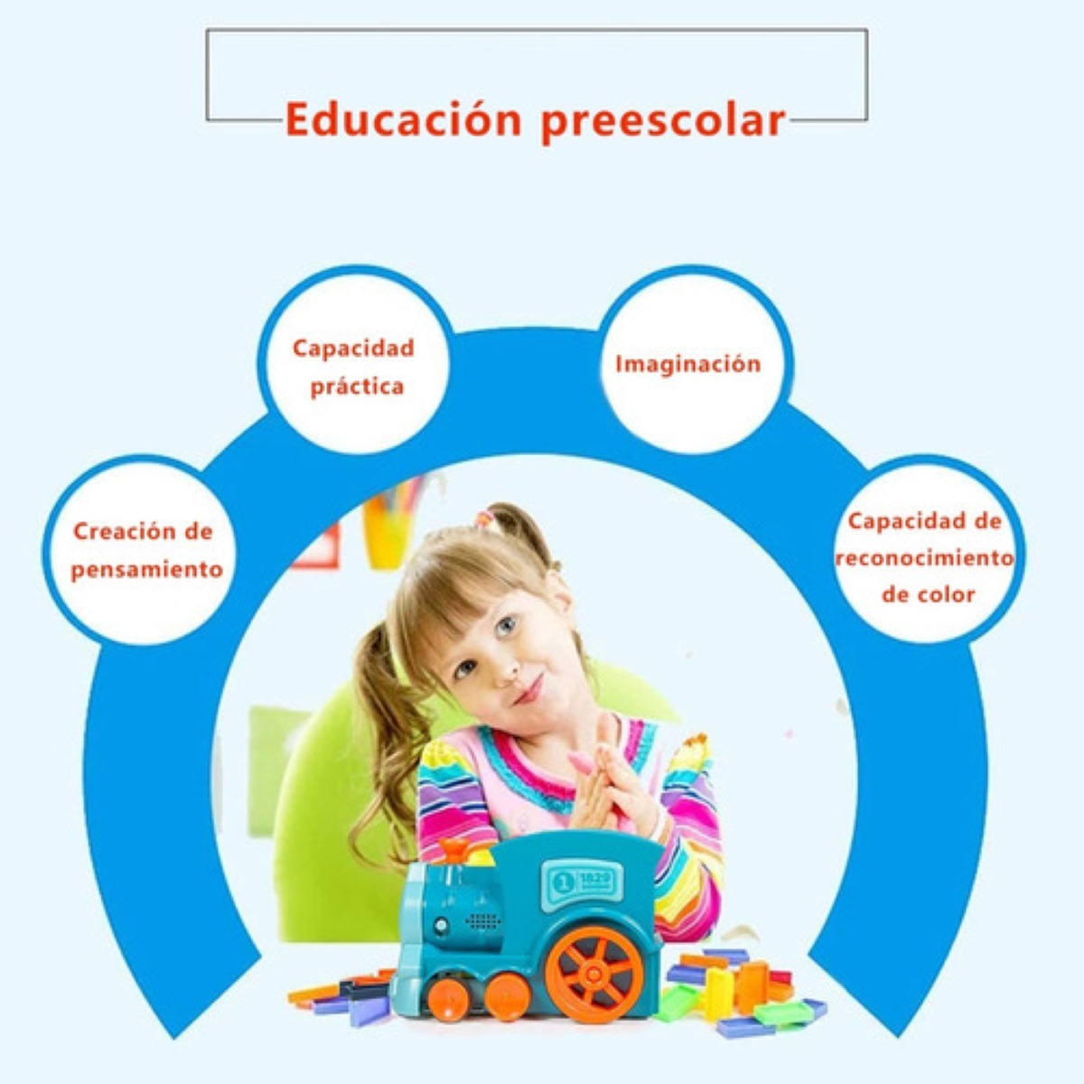 Juego Para Niños Tren Dominó Vehículos 60pz Multicolor