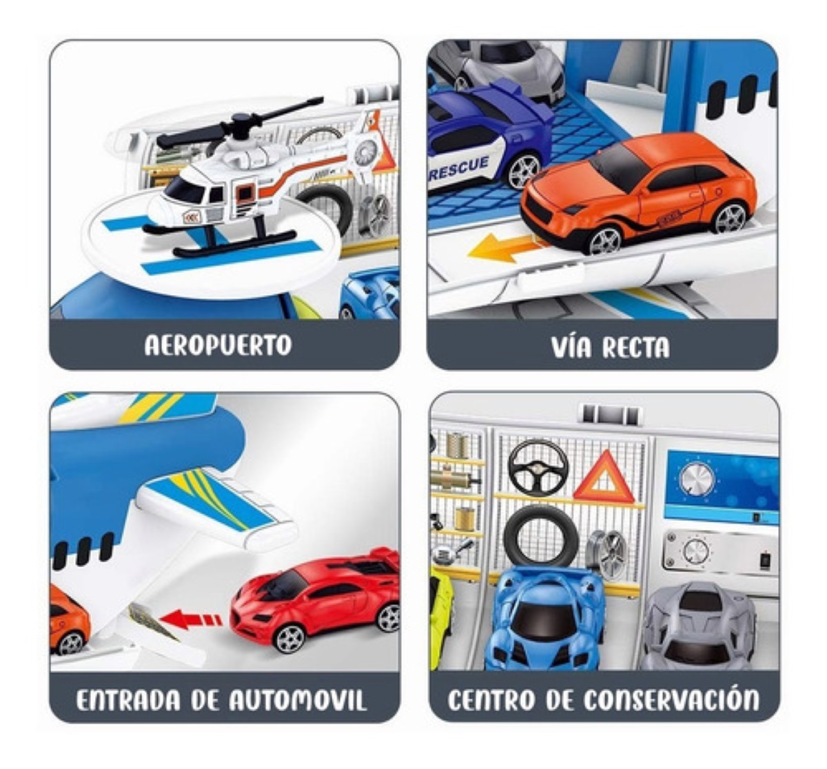 Juguetes De Avión Con 8 Autos Deportivos Y 1helicóptero Niño Multicolor
