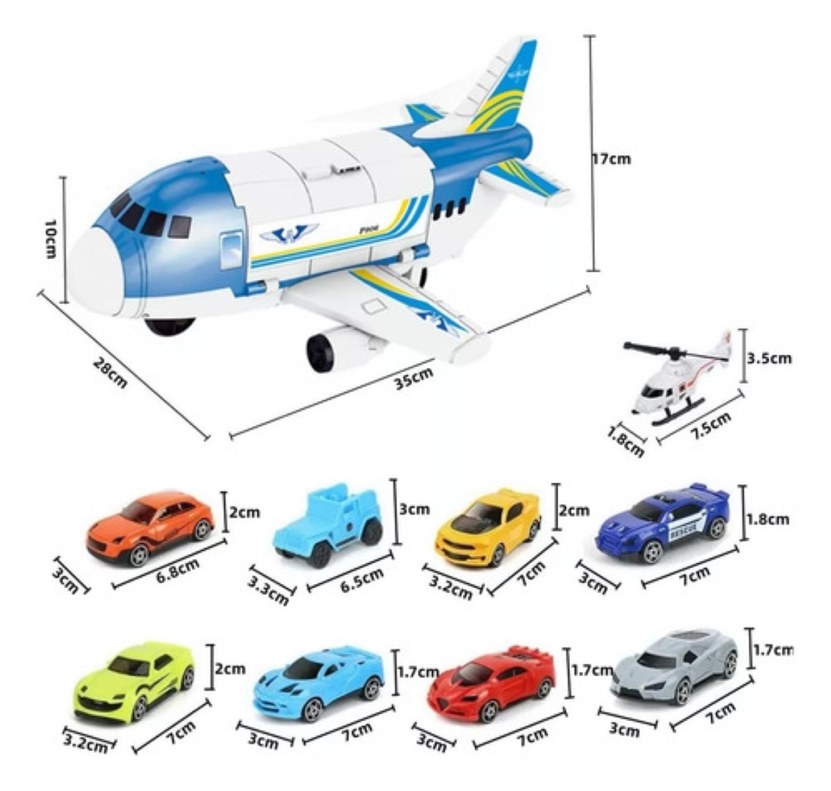 Juguetes De Avión Con 8 Autos Deportivos Y 1helicóptero Niño Multicolor