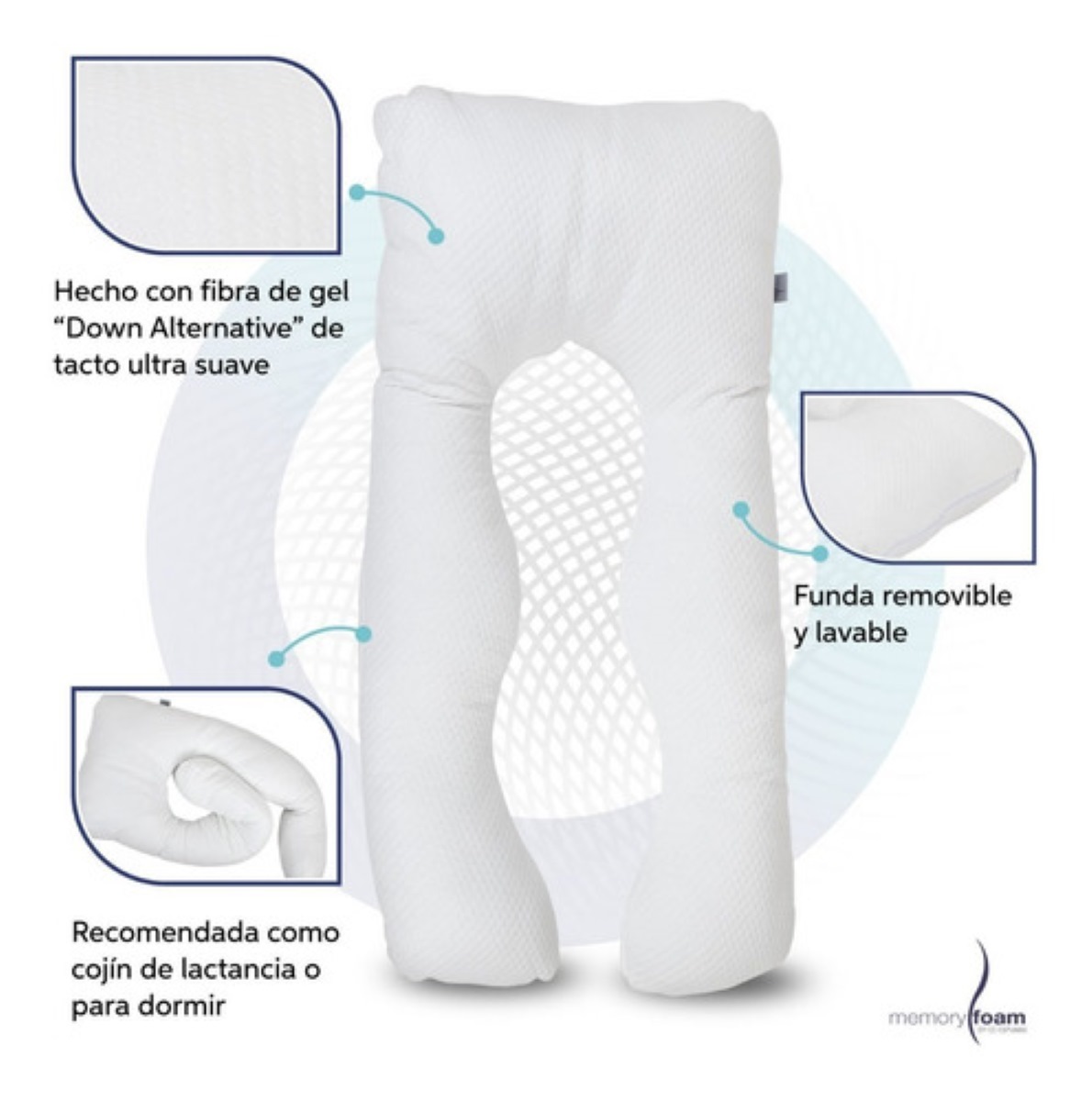 Almohada Para Embarazo Y Lactancia Premium Tela Extra Suave Blanca 