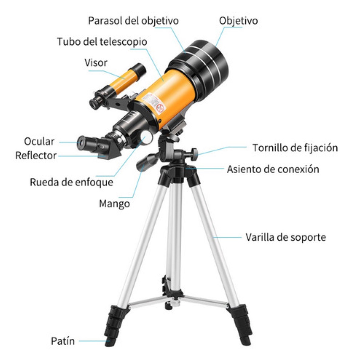 Telescopio Astronómico Monocular Con Trípode 70mm 15x-150x Naranja