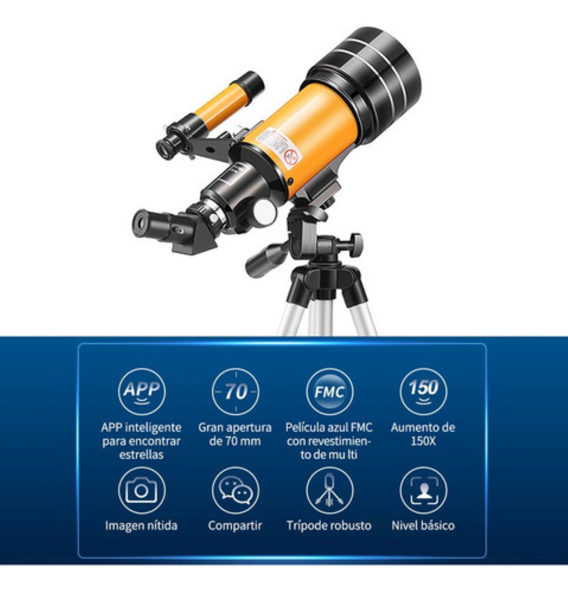 Telescopio Astronómico Monocular Con Trípode 70mm 15x-150x Naranja