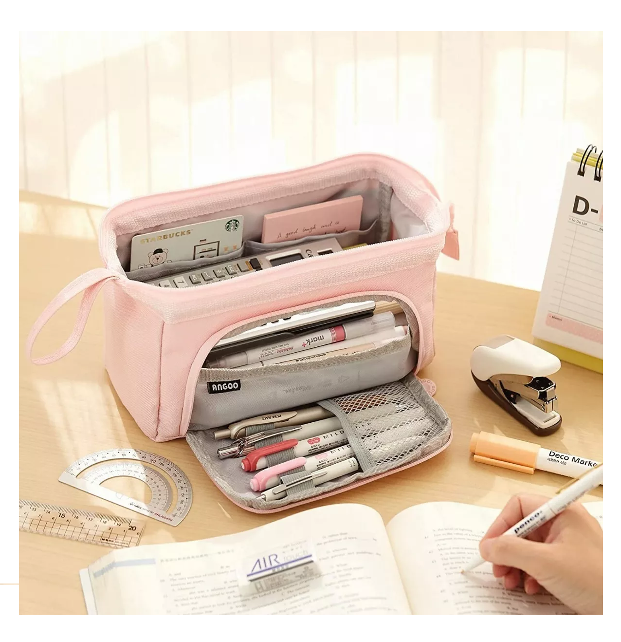 Estuche Para Lapices Doble Capa Organizadoras Rosa