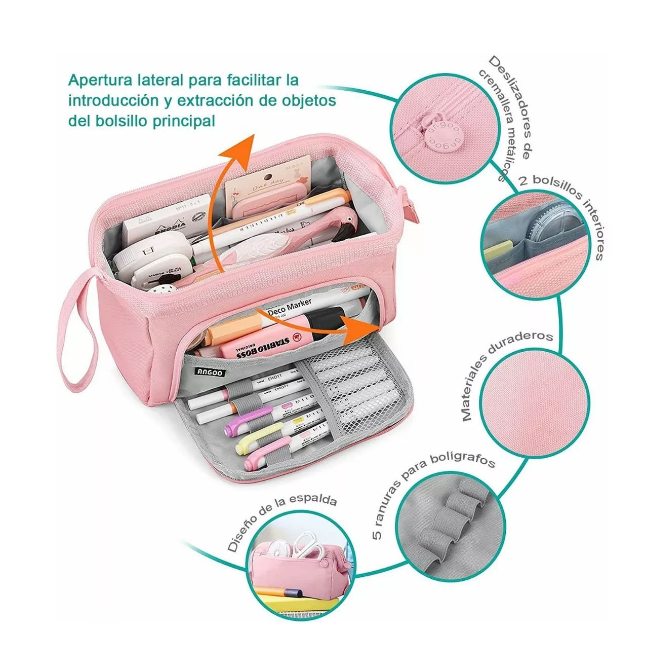 Estuche Para Lapices Doble Capa Organizadoras Rosa