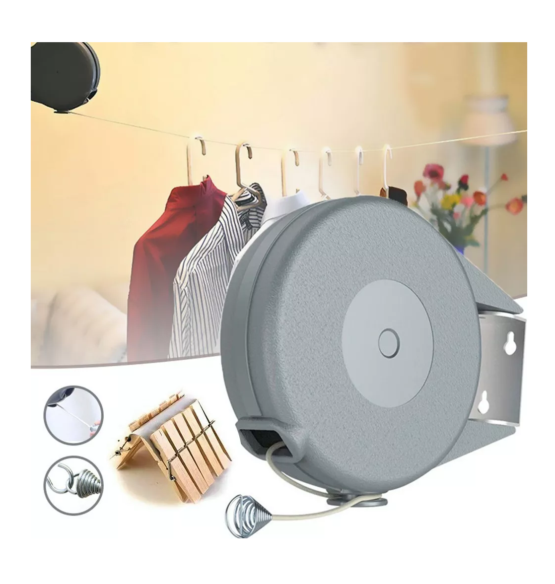 15m Tendedero De Ropa Carrete Exterior O Interior Gris 