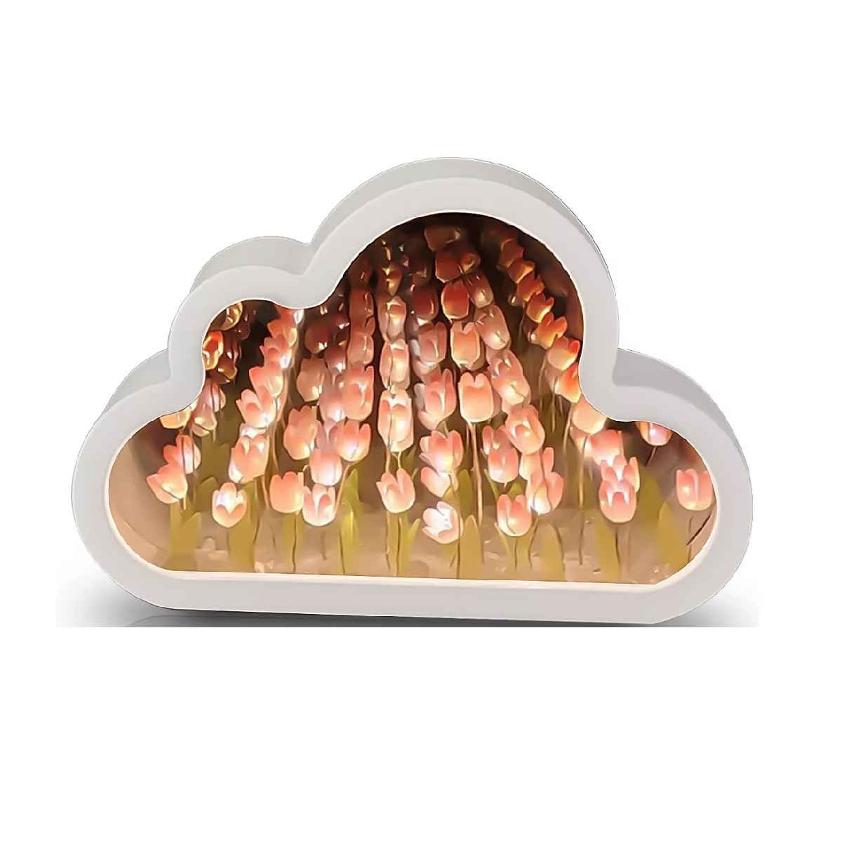 Luz Lámpara Noche Flor Tulipanes Nube Con Espejo Romántica Rosa