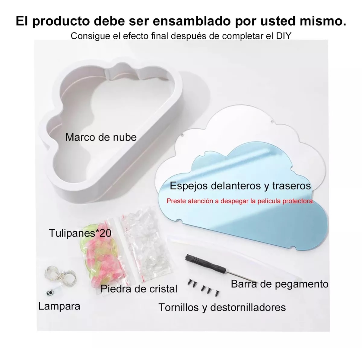 Luz Lámpara Noche Flor Tulipanes Nube Con Espejo Romántica Rosa