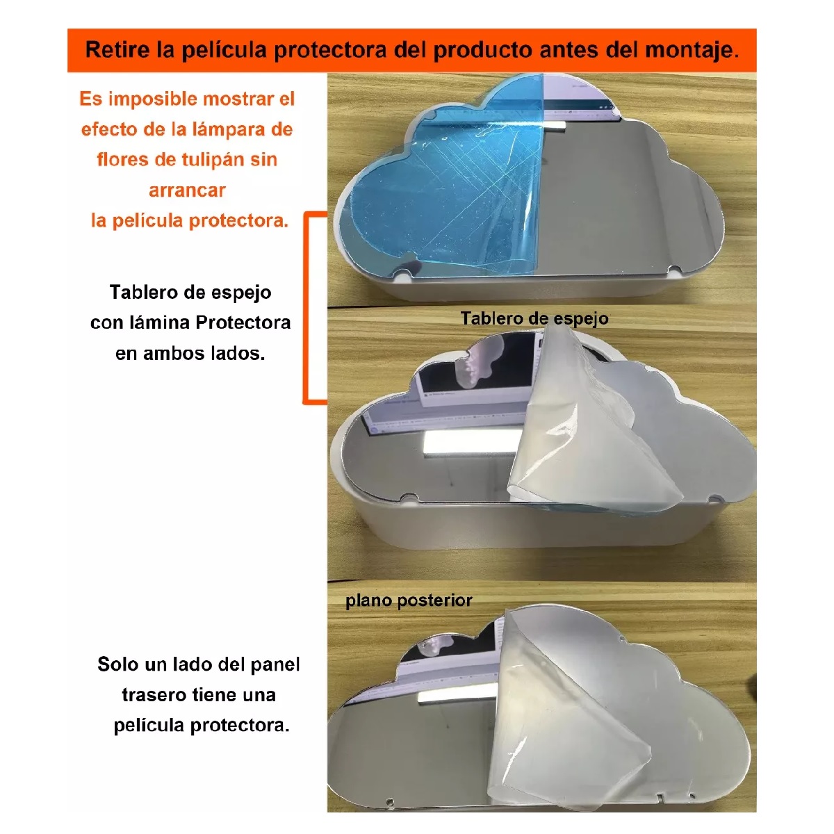 Luz Lámpara Noche Flor Tulipanes Nube Con Espejo Romántica Rosa