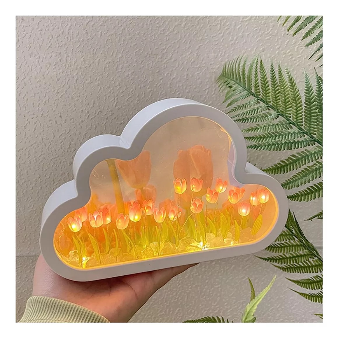 Luz Lámpara Noche Flor Tulipanes Nube Con Espejo Romántica Rosa