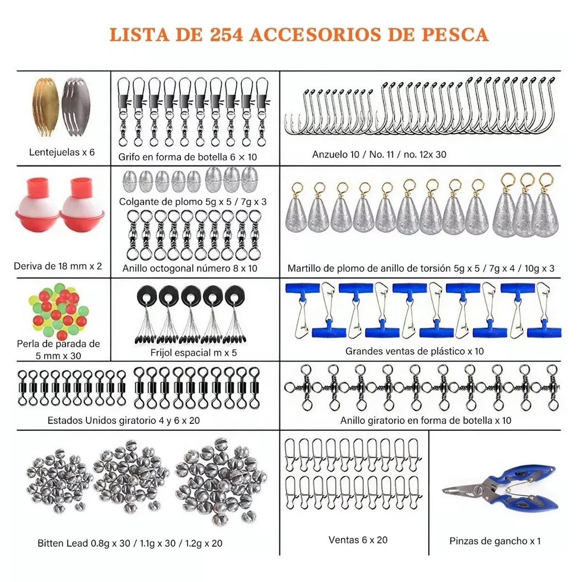 Kit De Accesorios De Anzuelos Pesca Señuelo Caja 255 Pzas