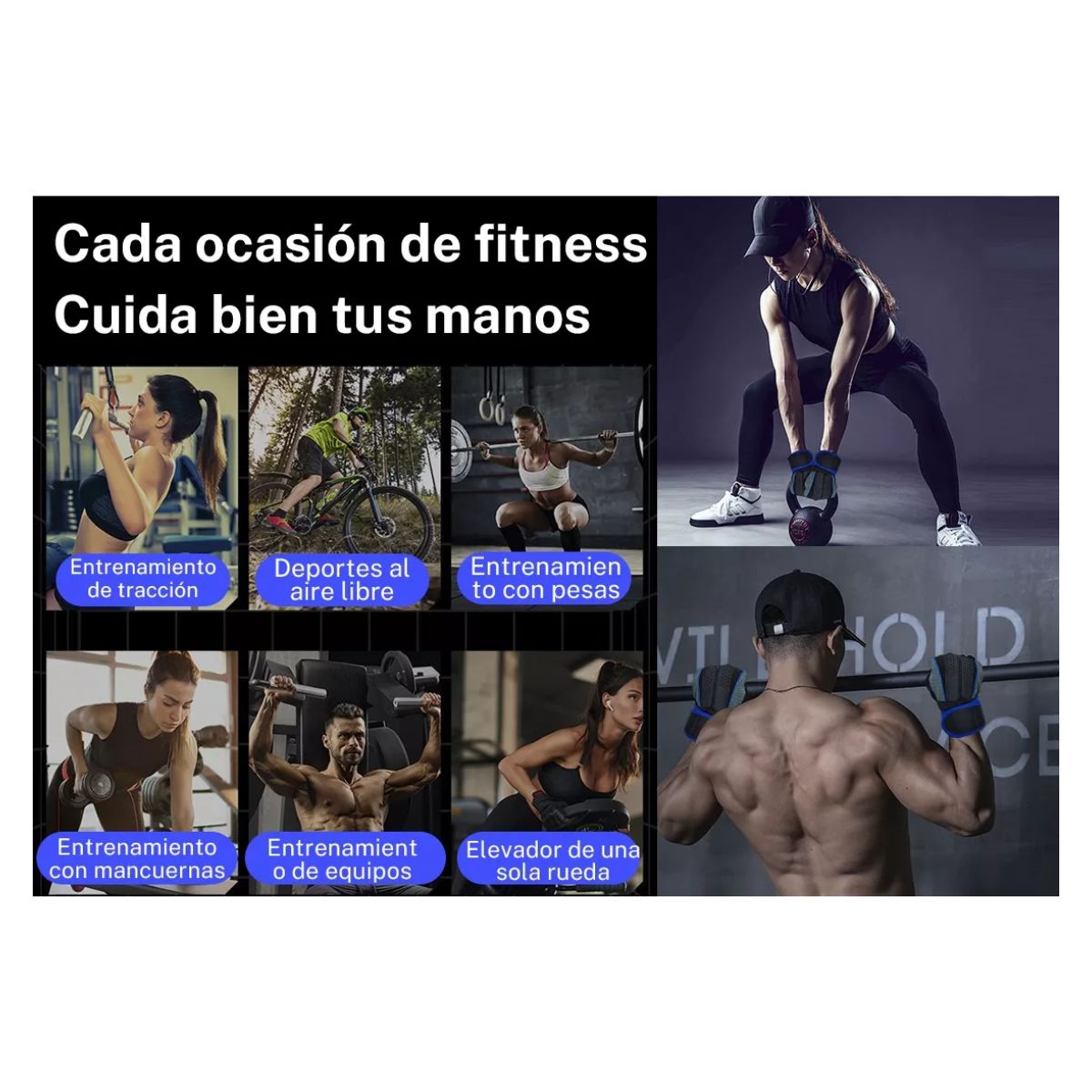 Guantes Gym Tácticos Pesas Crossfit Gimnasio  Azul M