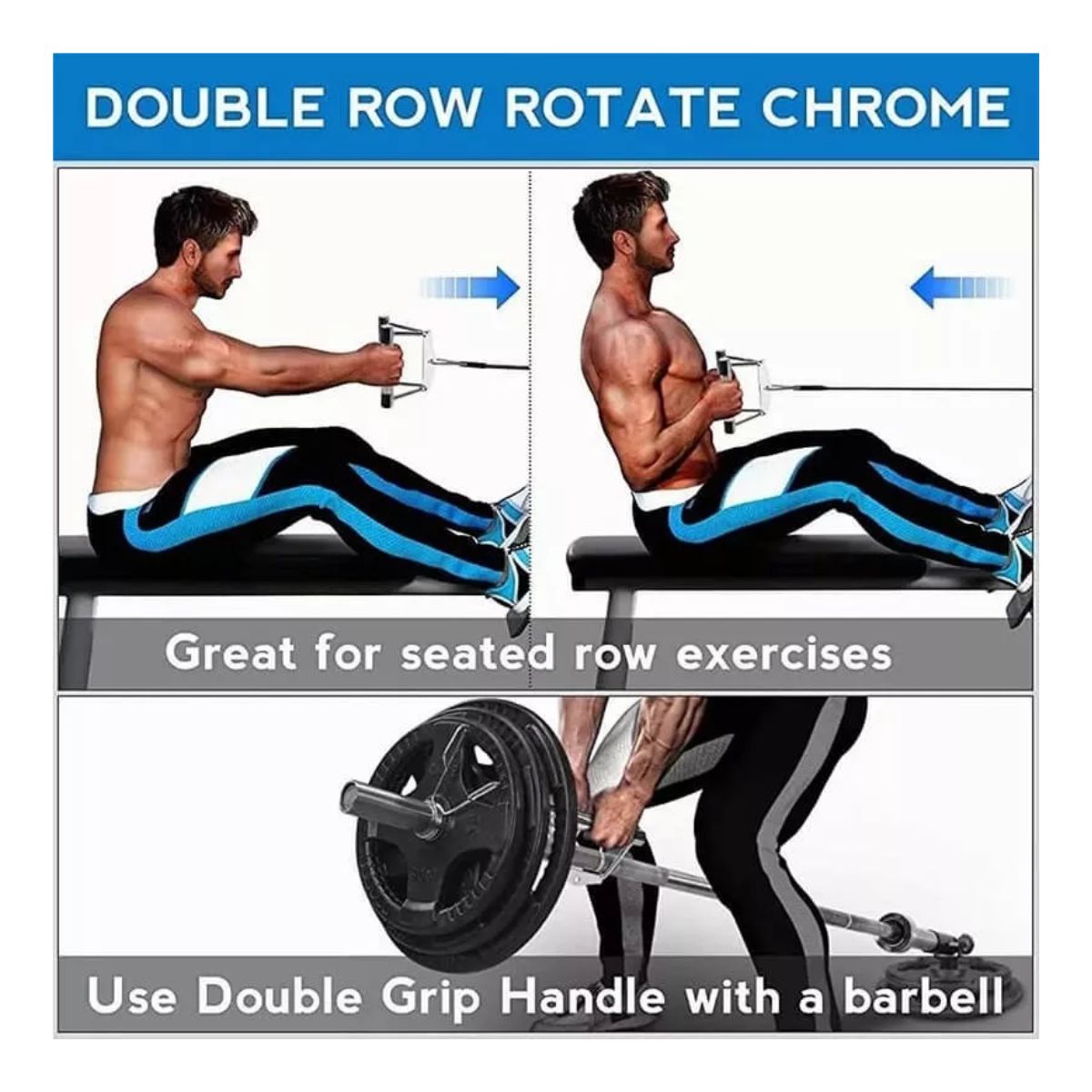 Agarre Triangular Para Remo Gym Tipo Doble D Recubierto Plata/Negro