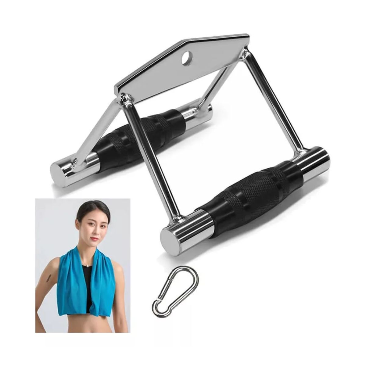 Agarre Triangular Para Remo Gym Tipo Doble D Recubierto Plata/Negro