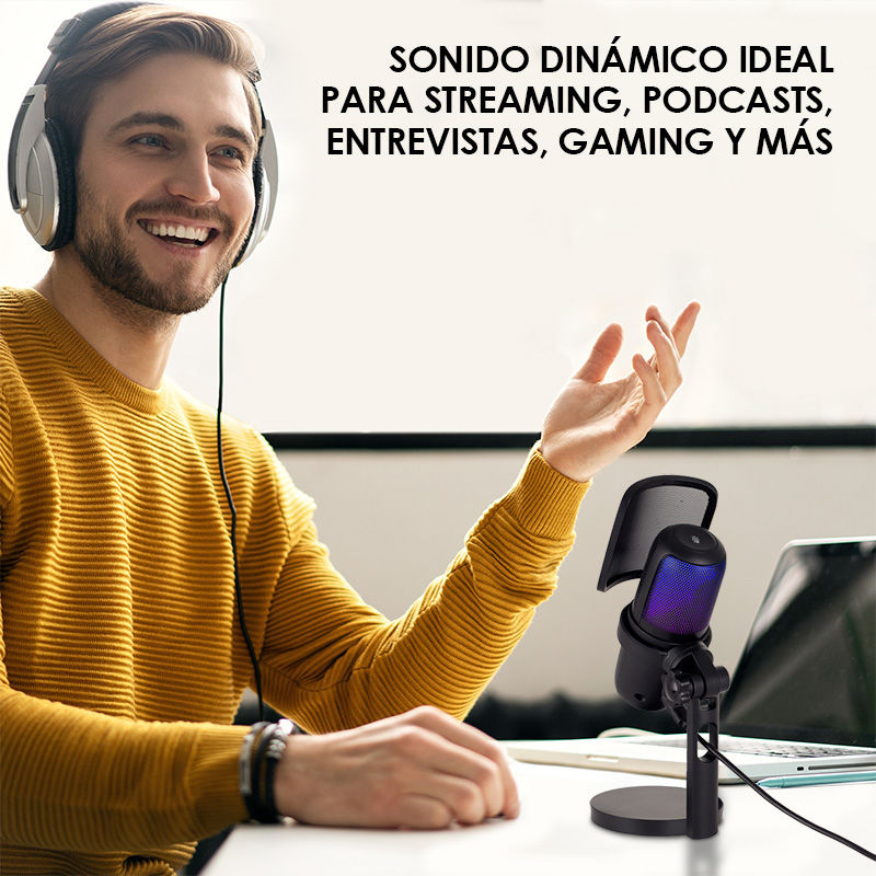 Micrófono Condensador Profesional USB con Filtro Antipop, LED y Base