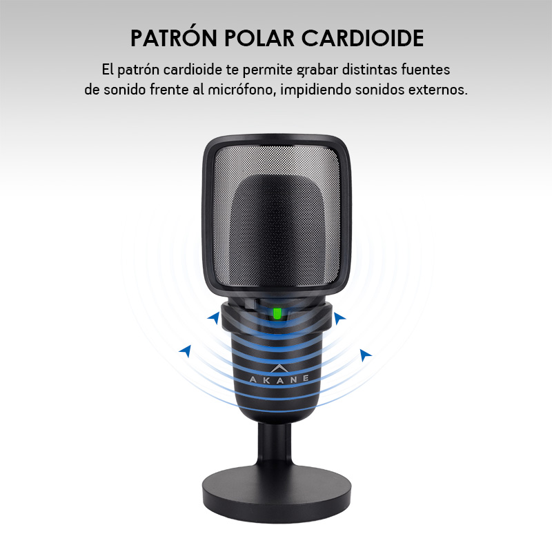 Micrófono Condensador Profesional USB con Filtro Antipop, LED y Base