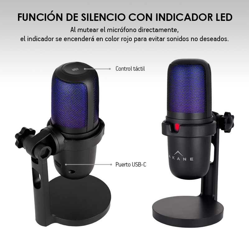 Micrófono Condensador Profesional USB con Filtro Antipop, LED y Base