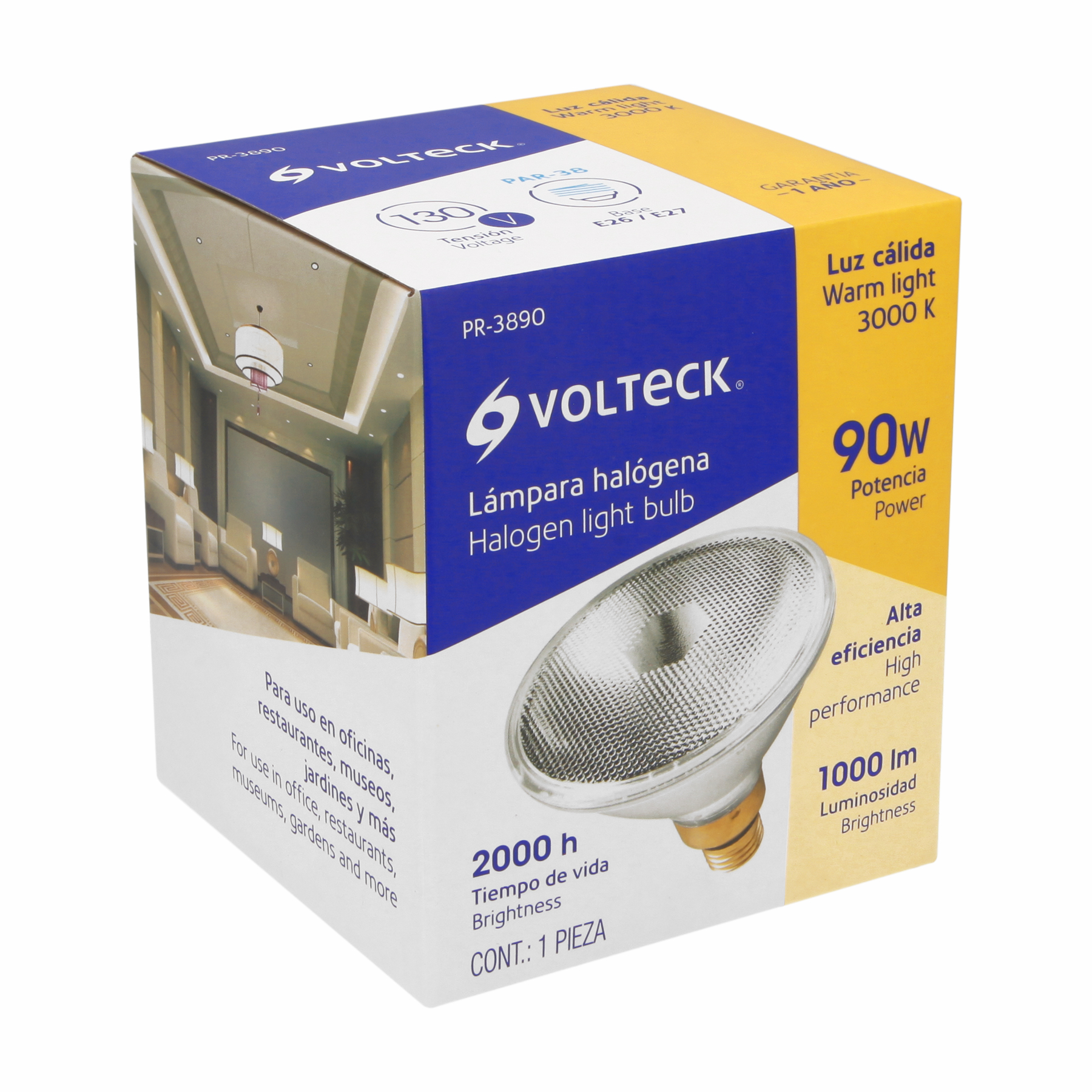LÁMPARA DE HALÓGENO 90 W TIPO PAR 38, EN CAJA, VOLTECK 47250