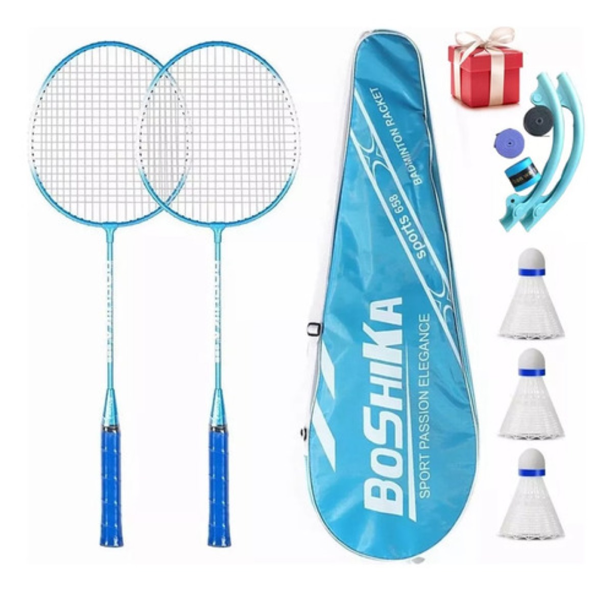 Juego De Bádminton Para Adultos 2 Raquetas Y 3 Gallitos Azul