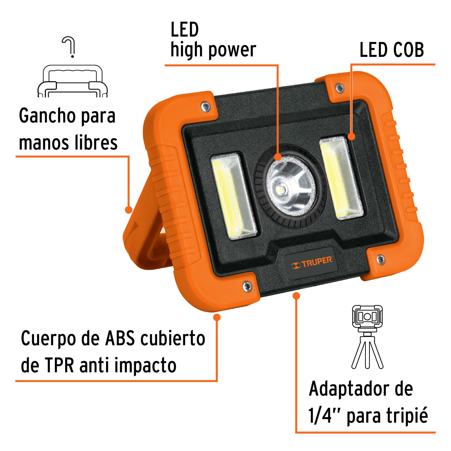 LÁMPARA LED 1600 LM DE TRABAJO, RECARGABLE, TRUPER 14631