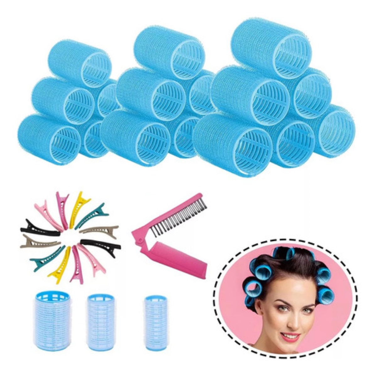 Hair Rulo Tubos 48juego De Rizadores para cabello Azul 