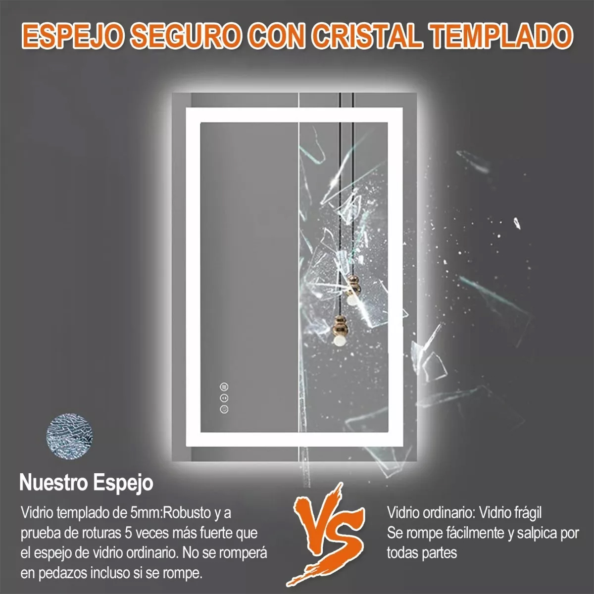 Espejo Led Baño 50x70cm Touch 3 Modo Con Función Antivaho