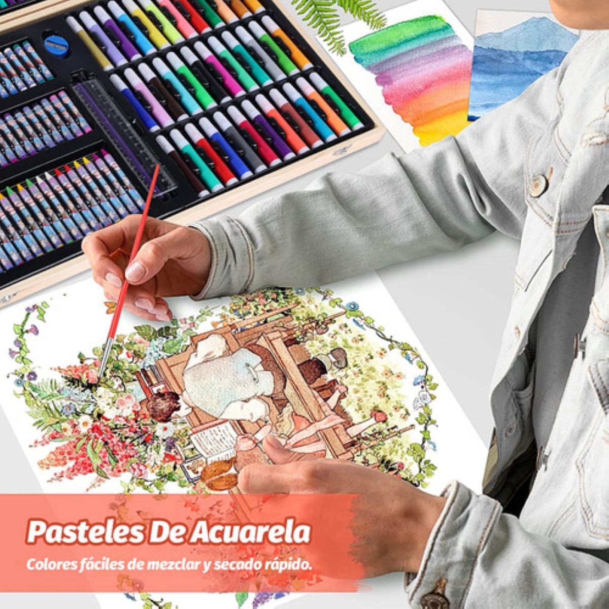 Set Arte Profesional Kit Dibujo Acuarelas Profesional 107pzs