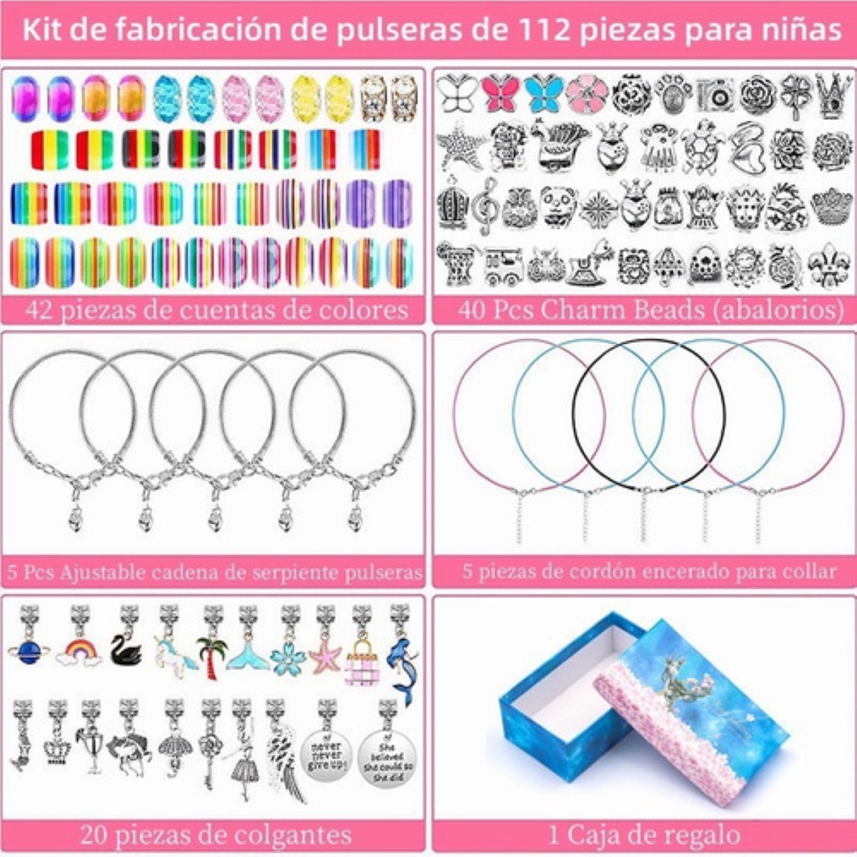 1 juego de kit para hacer pulseras con dijes, kit para hacer joyas con  cuentas para niñas, serie de sirenas, regalos para niñas, manualidades,  pulseras, caja de regalo – Los mejores productos