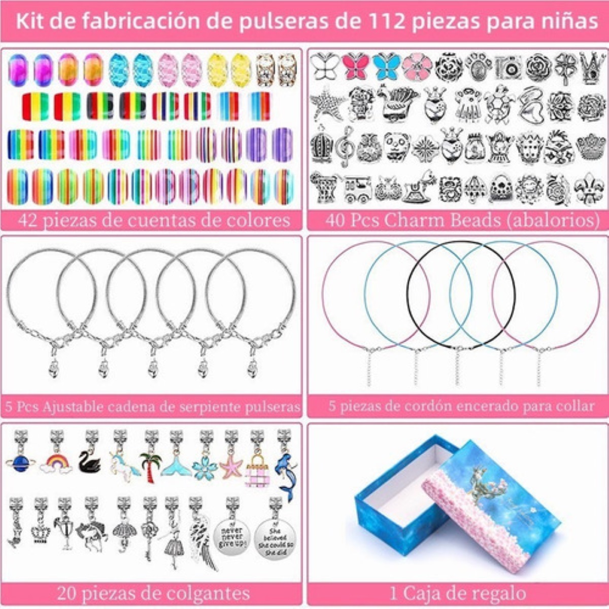 Kit De Cuentas Para Hacer Pulseras, Collares Y Joyas, 112 Pz Multicolor