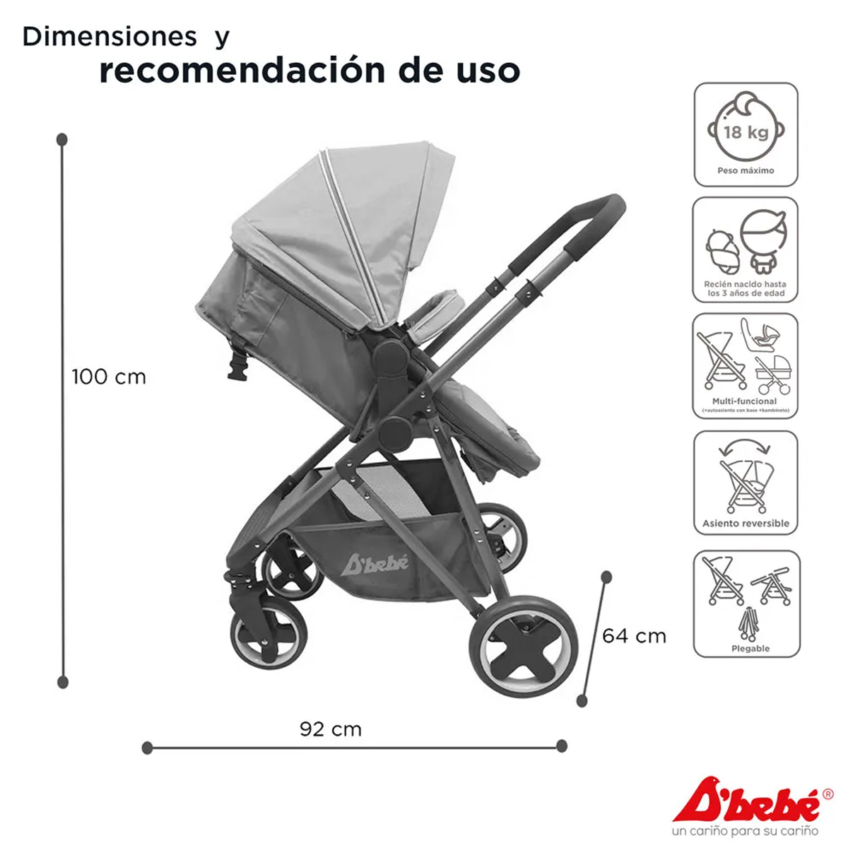 Carriola DBebe Travel System Queen Gris.