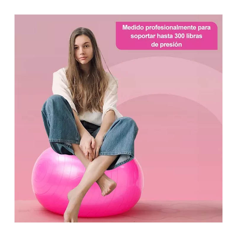Pelota de Yoga 75cm Pelota Pilates Ejercicio Crossfit Color Rosa Con Bomba