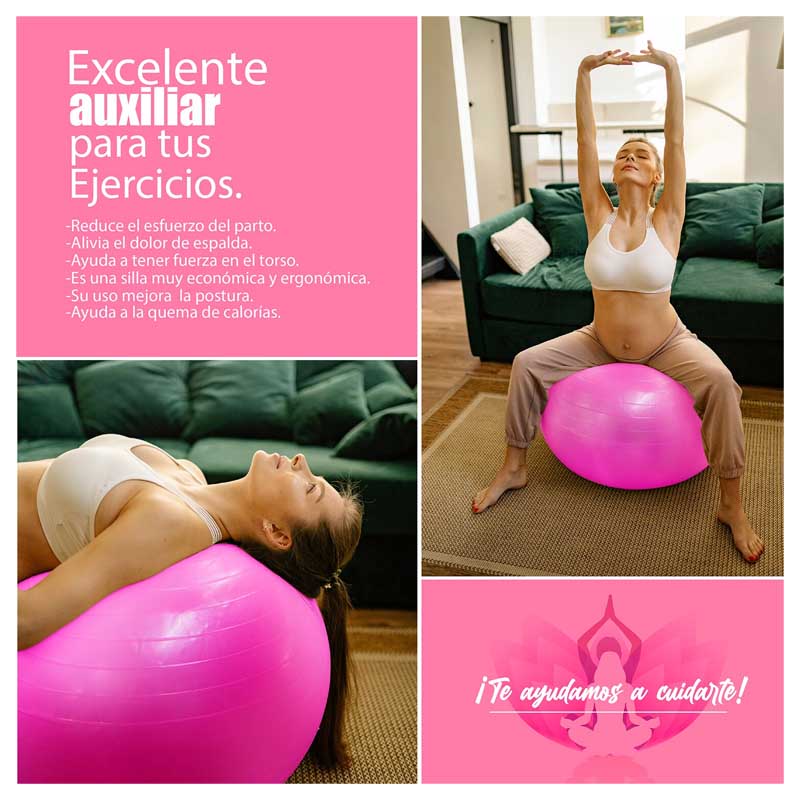 Pelota de Yoga 75cm Pelota Pilates Ejercicio Crossfit Color Rosa Con Bomba