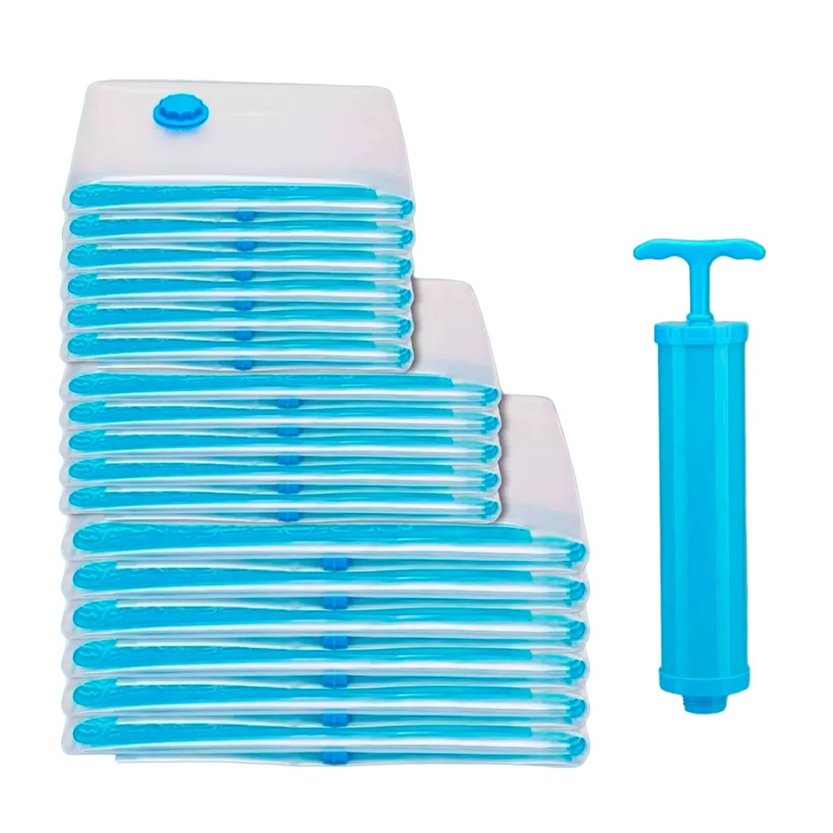 Bolsas Almacenamiento Al Vacío 18 Pzs Ropa Y Edredón+ Bomba Azul 