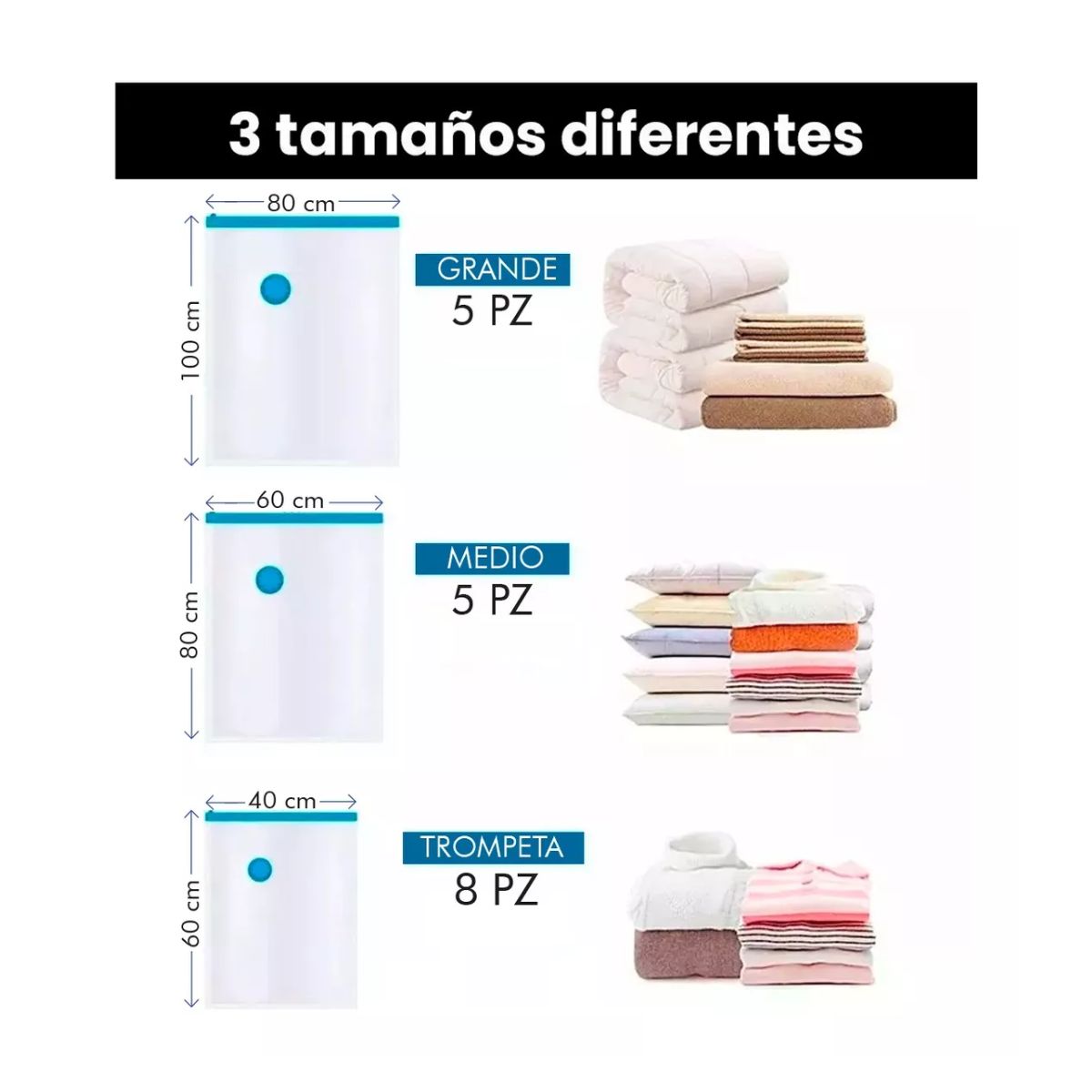 Bolsas Almacenamiento Al Vacío 18 Pzs Ropa Y Edredón+ Bomba Azul 