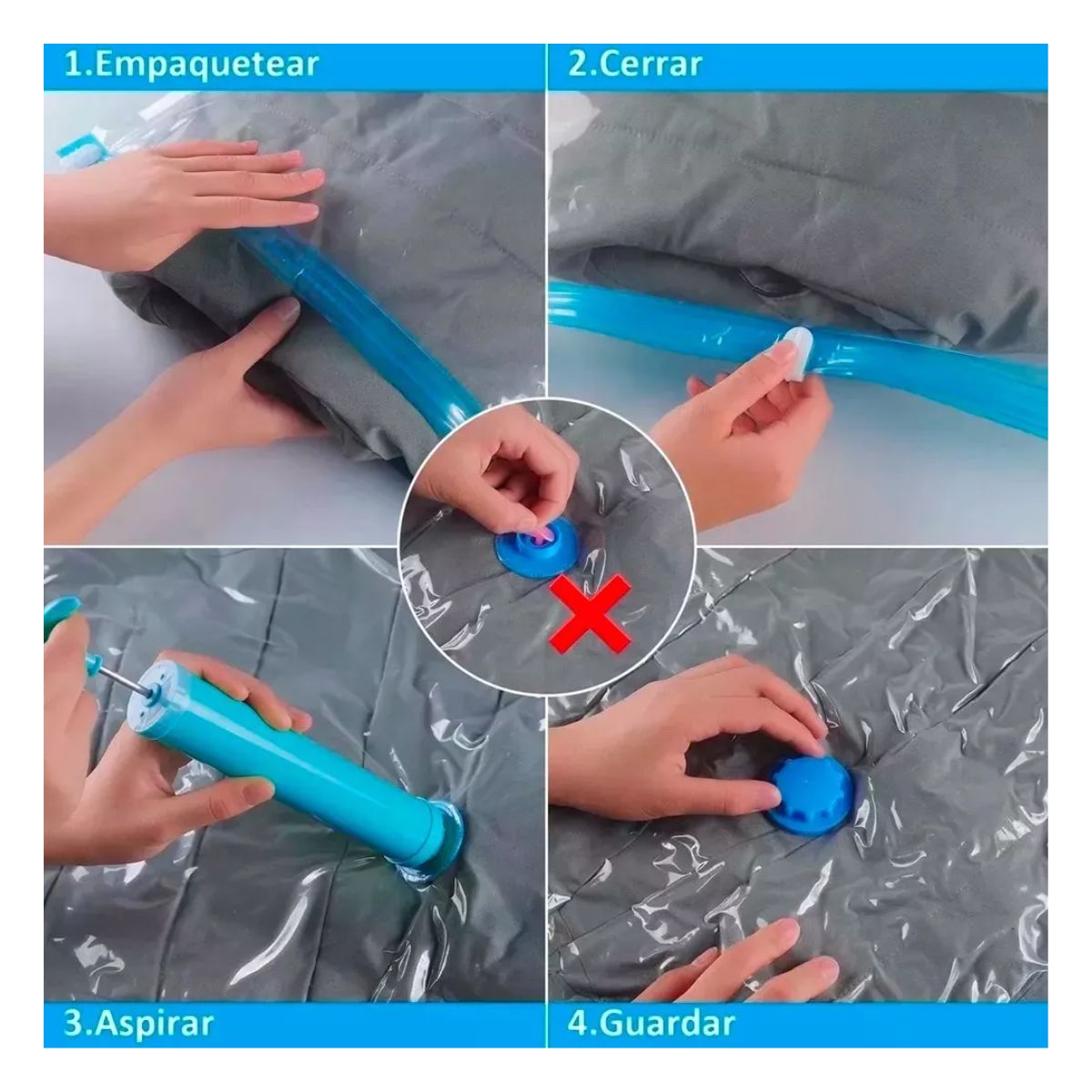 Bolsas Almacenamiento Al Vacío 18 Pzs Ropa Y Edredón+ Bomba Azul 