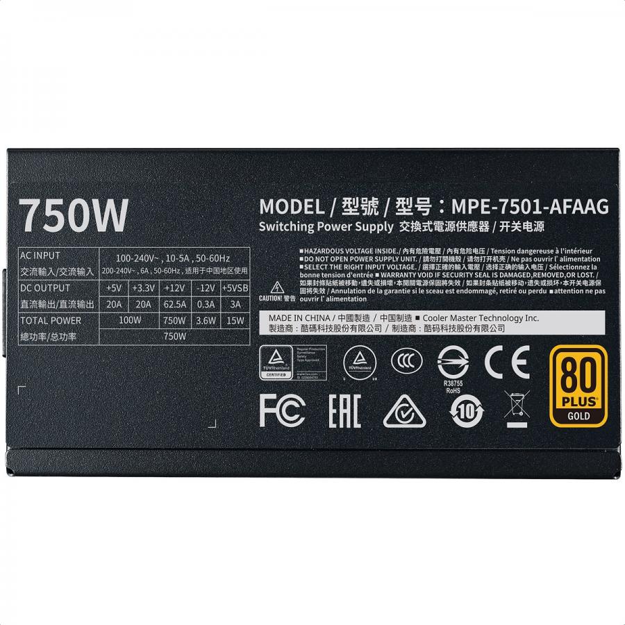 Fuente De Poder Cooler Master MWE Gold 750 V2 Modular 750W 80 Plus MPE-7501-AFAAG-U2