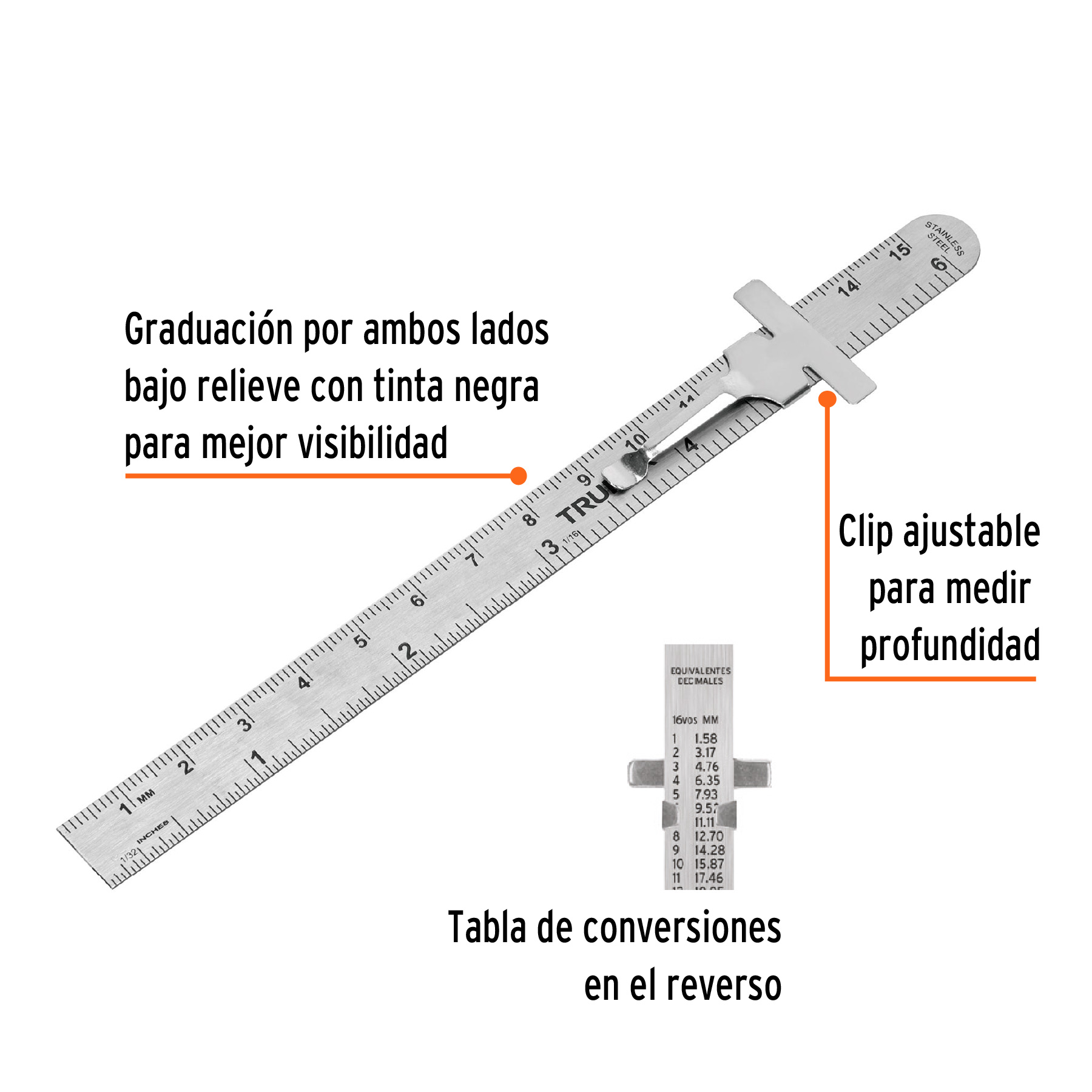 REGLA 15 CM DE ACERO INOXIDABLE DE BOLSILLO, TRUPER 101810